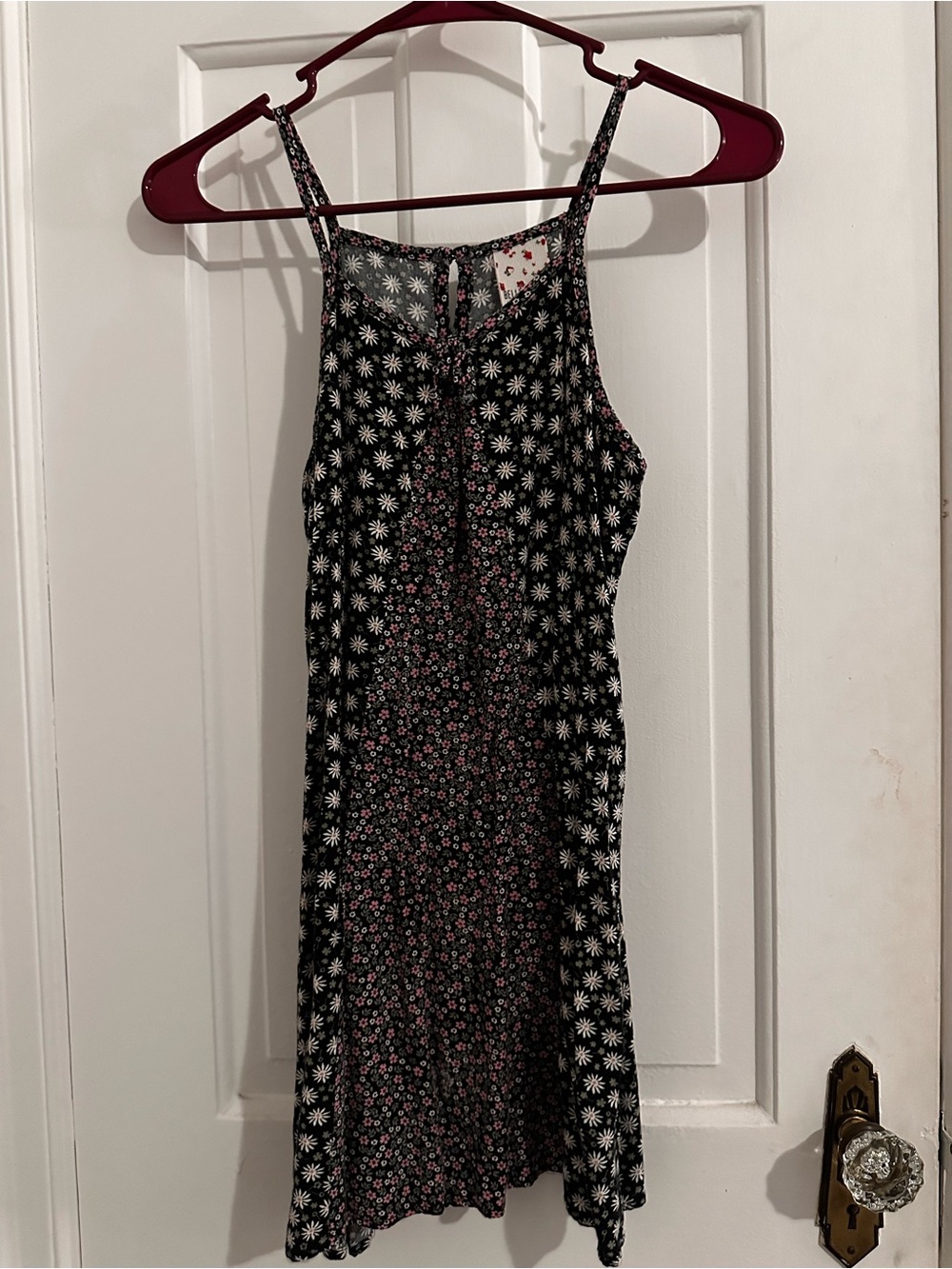 Girls' Black Floral Spaghetti-Strap Dress